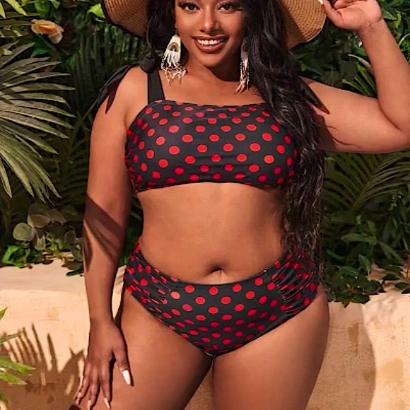 SHEIN Other - Two piece bikini black with red polkadots